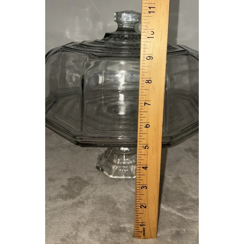 Vintage Cambridge Tuscany Cake Plate Octagon Dome Clear Glass Italy 10in Stand